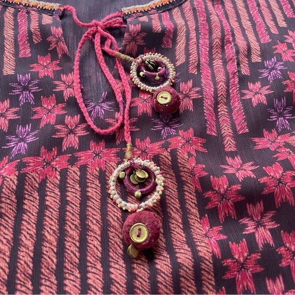 Soft Surroundings Women's Red Purple Boho Tassel Poncho Top Size 1X - Picture 5 of 9